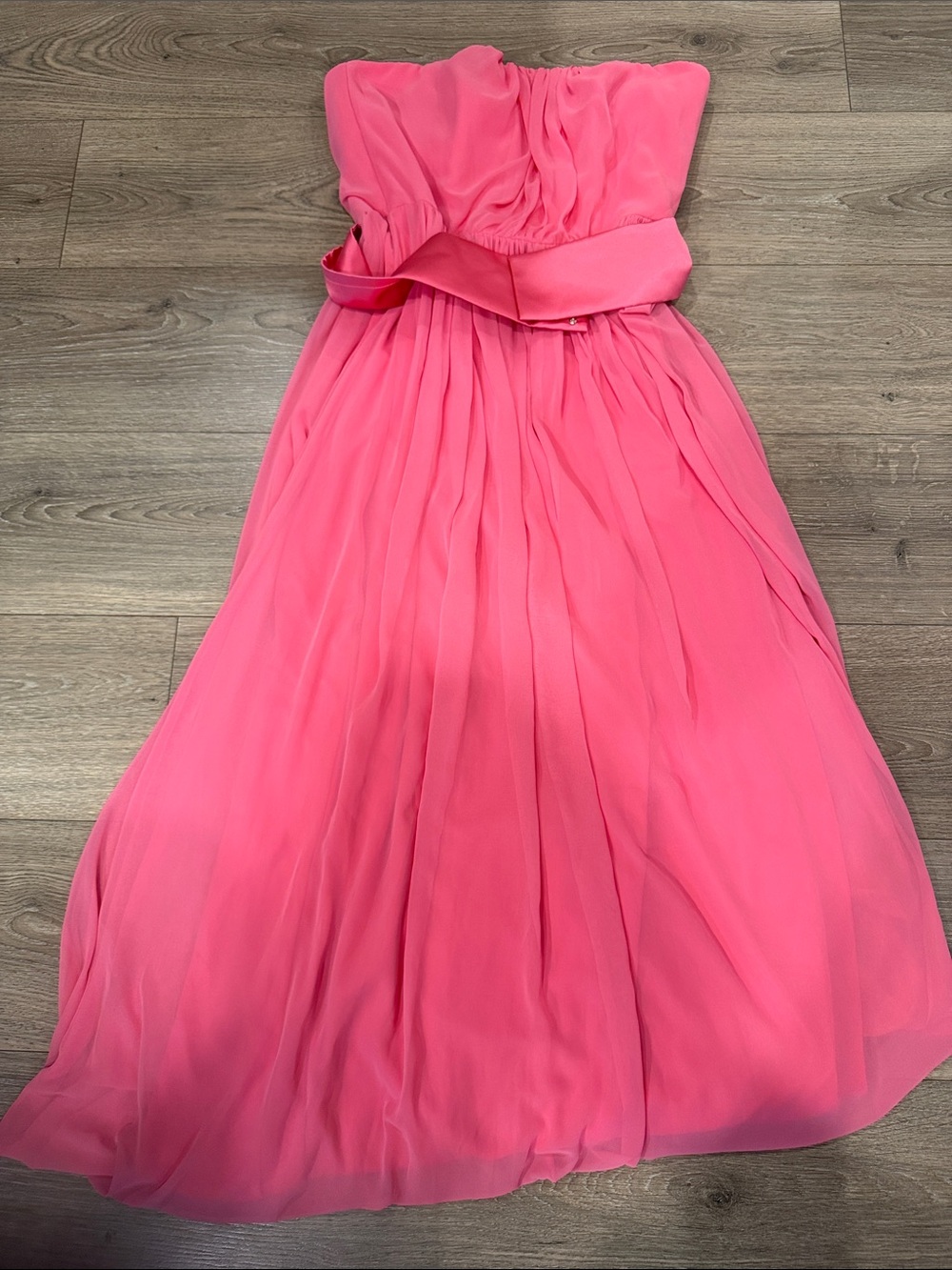 Dessy Collection Strapless Coral Pink Chiffon Formal Dress